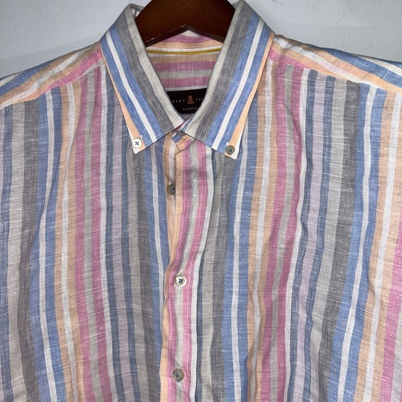 Robert Talbott Other - 100% Linen Men's Short Sleeve Button Down Dress Shirt Striped Robert Talbott XL